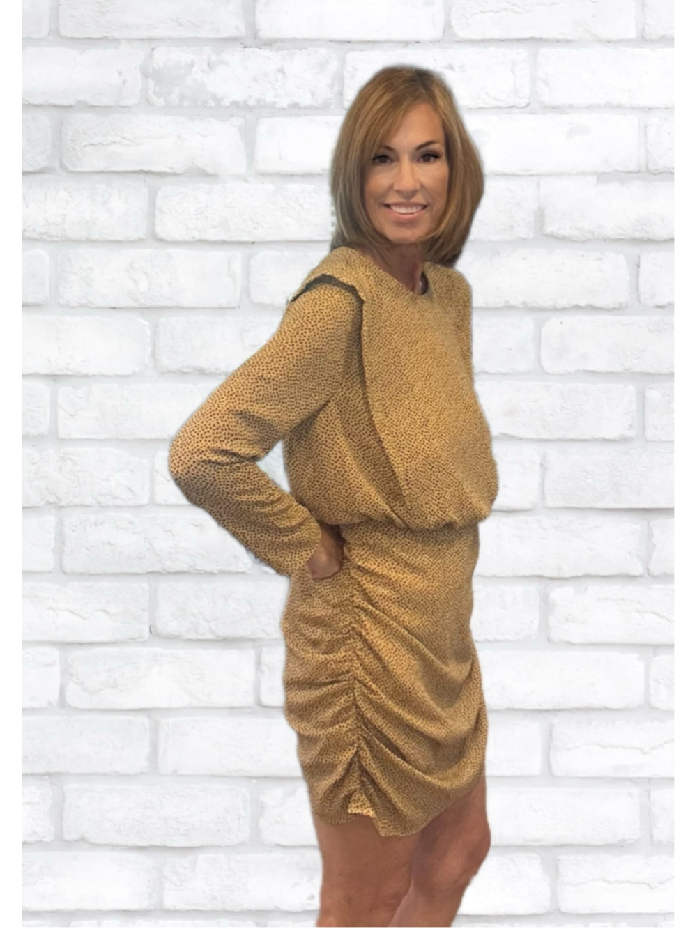 Ted Baker Beige Quinci Geometric Animal Print Ruched Mini Dress Size 4 US 10